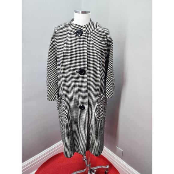 60s Vintage Houndstooth Wool Blend Swing Coat - XL - Picture 1 of 8